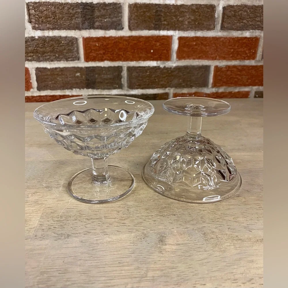Vintage‎ Set Of 2 Fostoria ‘American Clear Low’ Sherbet Glass Cubist 3 3/8”H